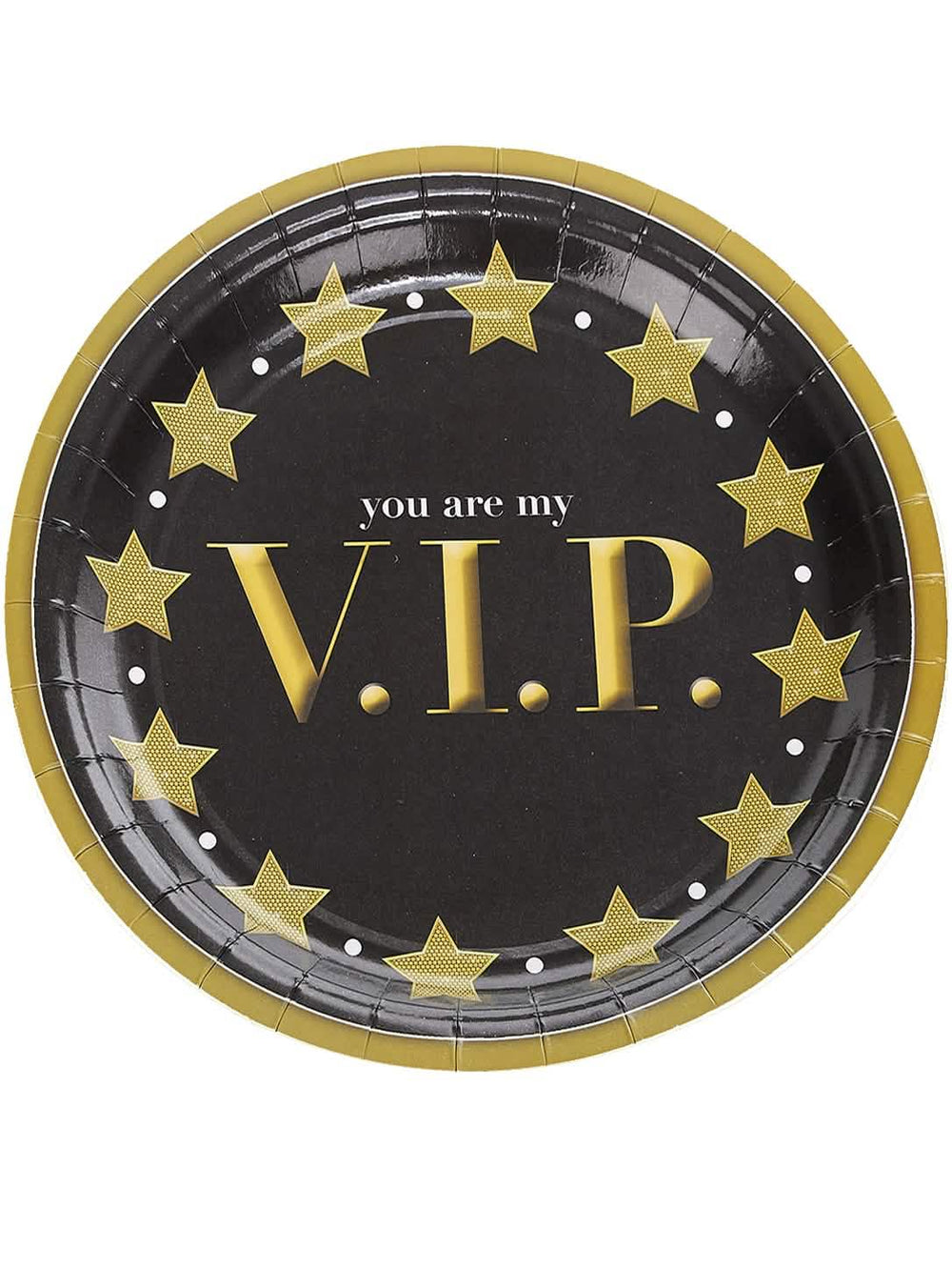 Kartónové taniere VIP na párty čierna a zlatá so hviezdami