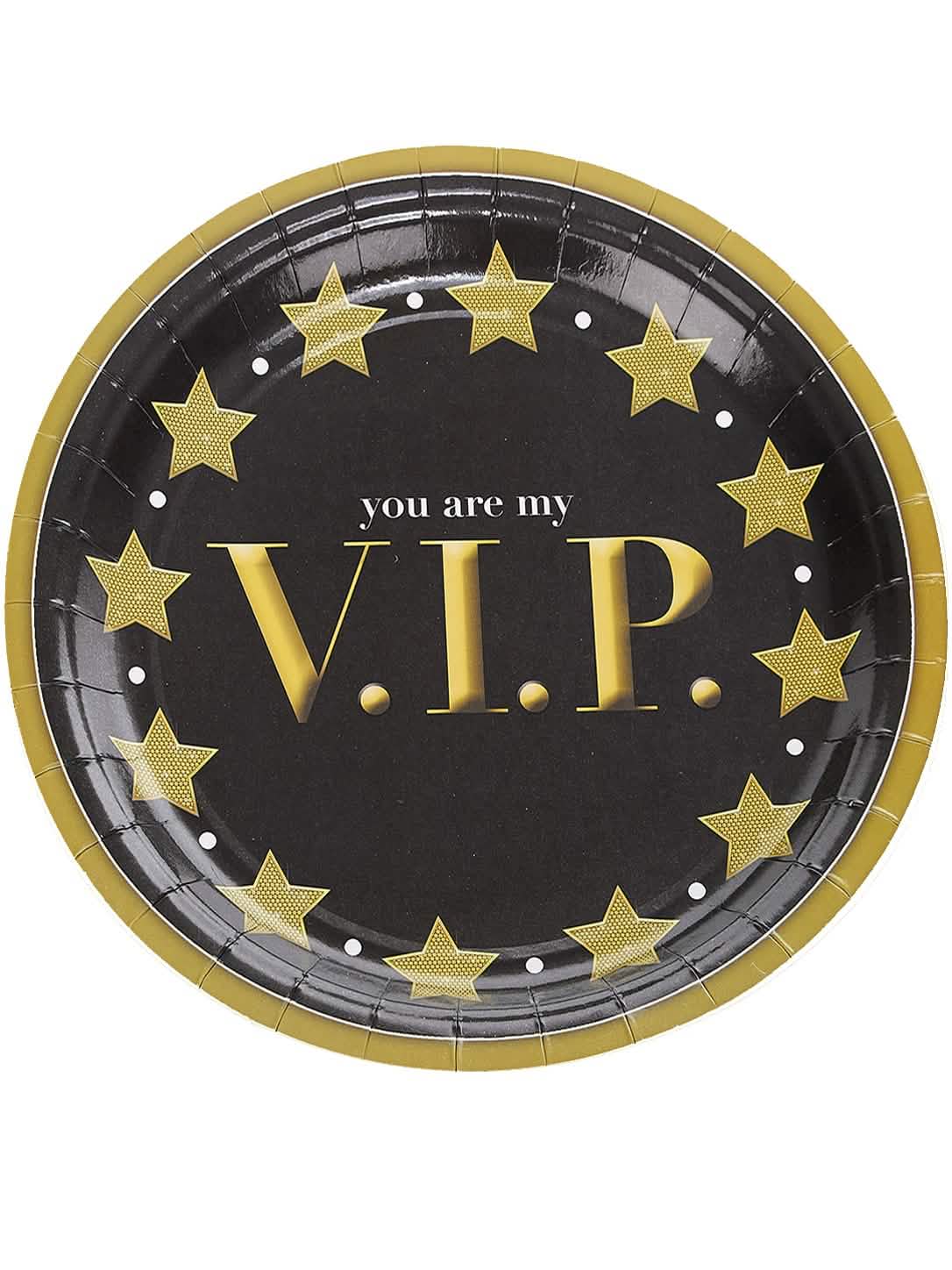 Kartónové taniere VIP na párty čierna a zlatá so hviezdami