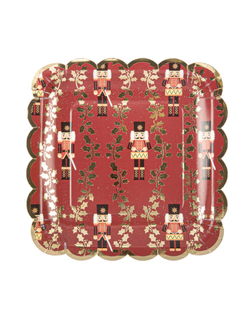 8 slávnostných tanierov s luskáčikom 23 cm červené štvorce