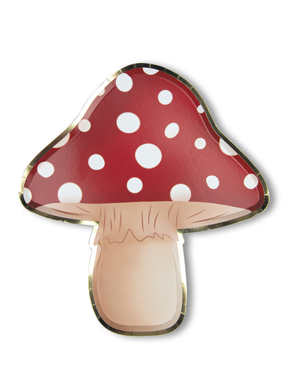 8 červených a bielych kartónových tanierov v tvare húb 23 cm bodky