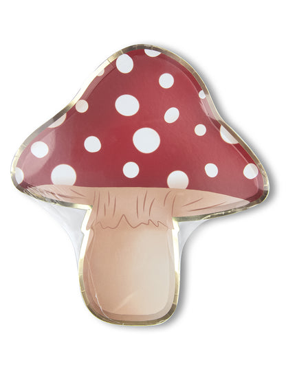 8 červených a bielych kartónových tanierov v tvare húb 23 cm bodky