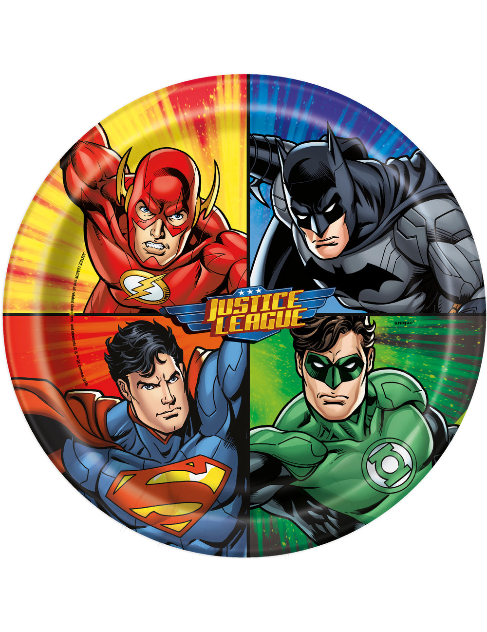 Assiettes en carton Justice League pour enfant multicolores avec Batman Superman Flash et Green Lantern