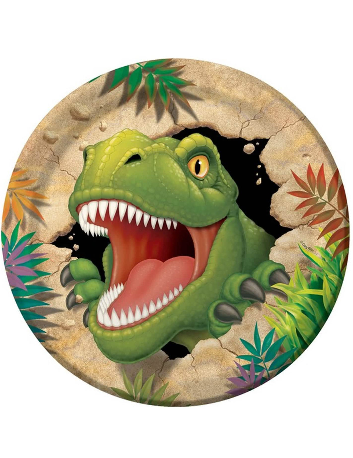 Papierové taniere narodeniny Dinosaures zelená s motívom T-Rex s otvorenou papuľou