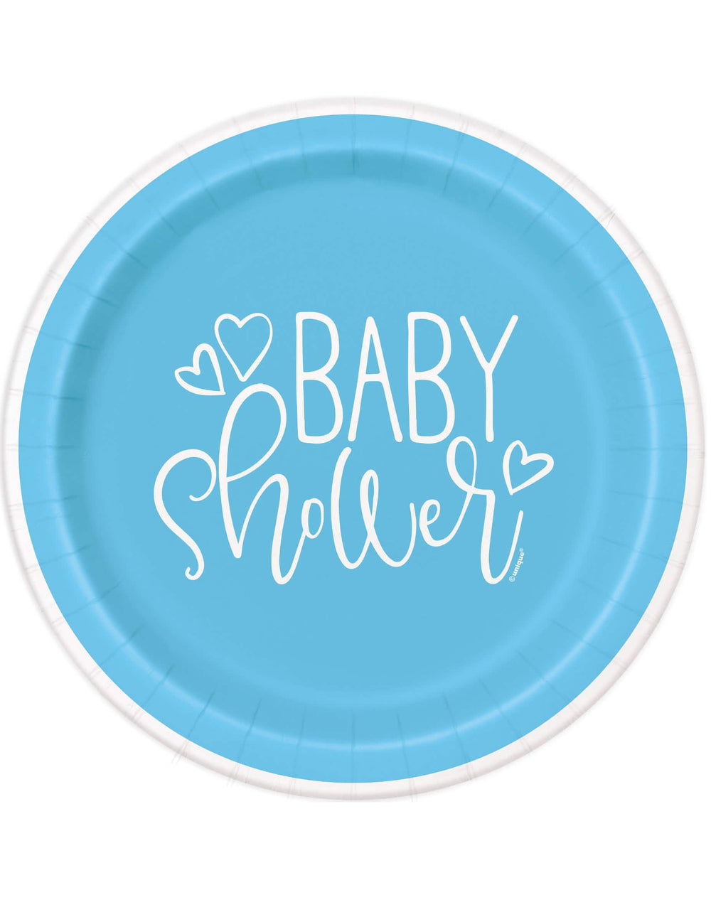 taniere z kartónu Baby Shower na modrý a biely stôl