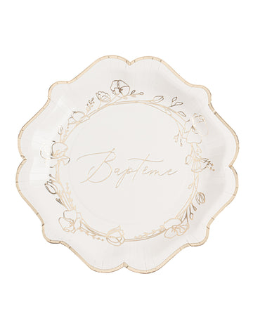 8 papierových tanierov na krst 23 cm zlaté kvety