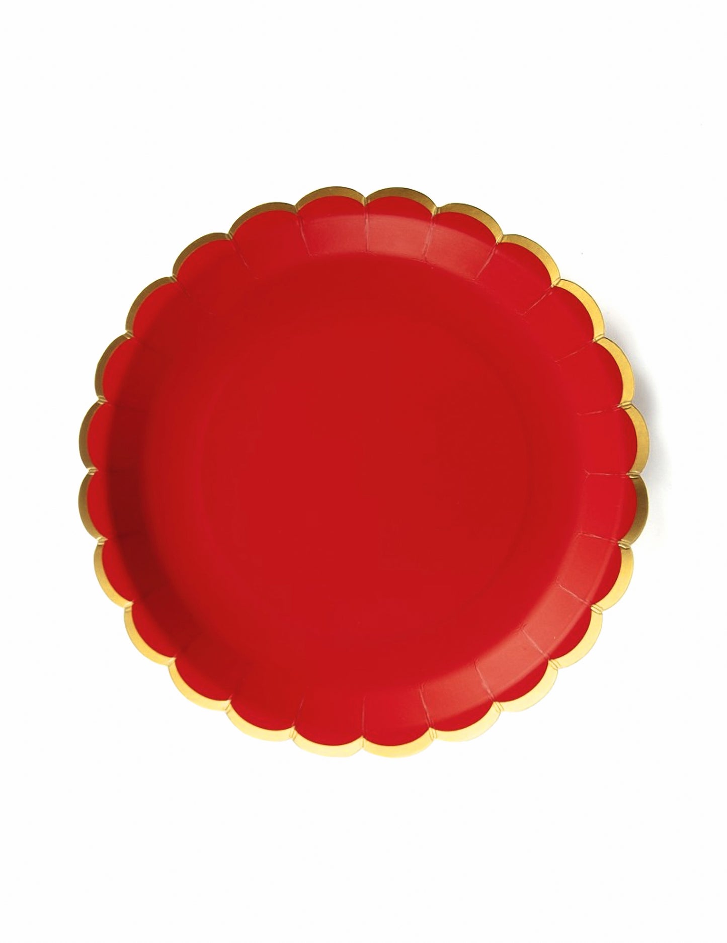 8 vrúbkovaných červených a zlatých kartónových tanierov 23 cm na Vianoce