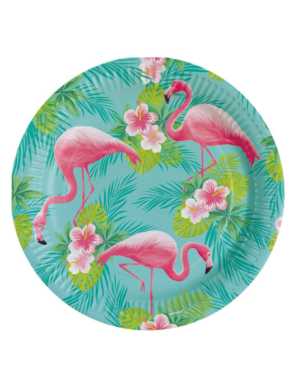 Ktartónové taniere Flamingo Paradise tropická tyrkysová dekorácia s ružovými plameniakmi a ibištekom
