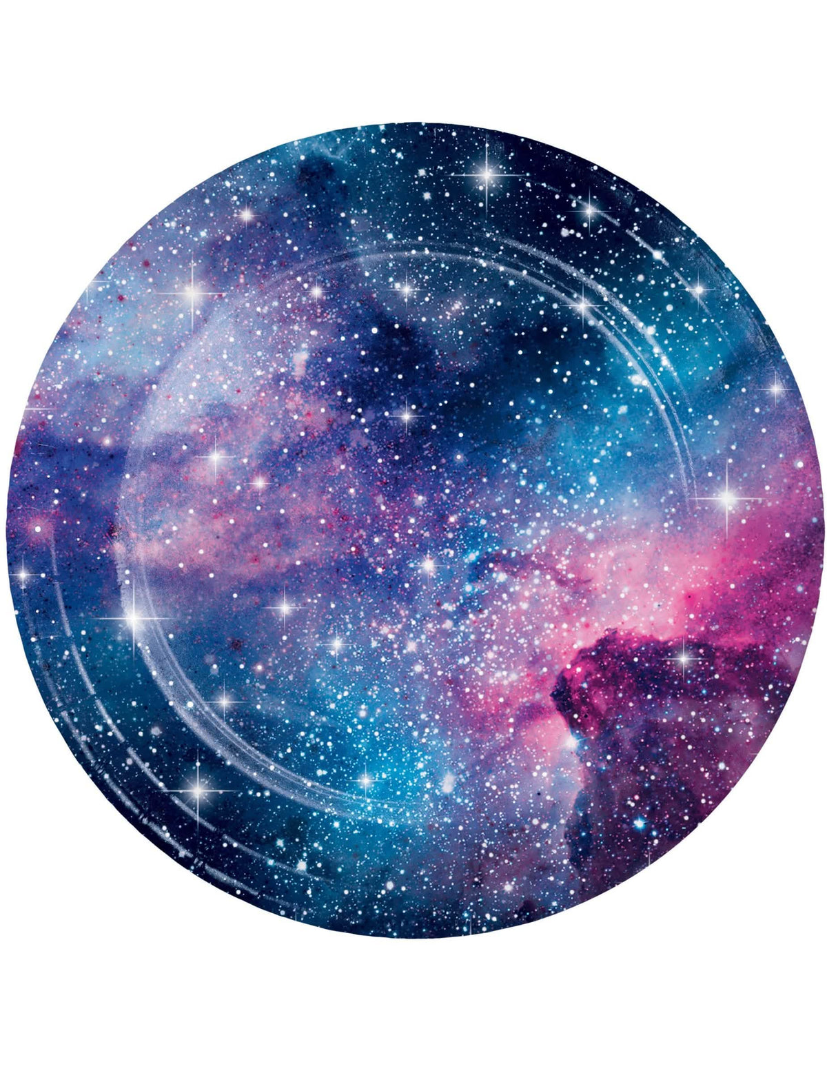 Kartónové taniere galaxy na oslavu modrá a fialová s trblietavými hviezdami