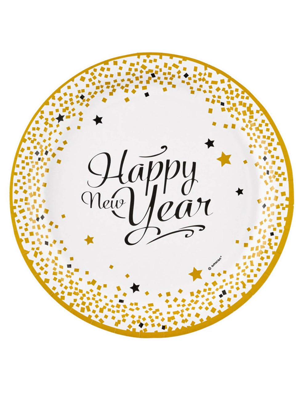 papierové taniere Happy New Year na oslavu biela a zlatá