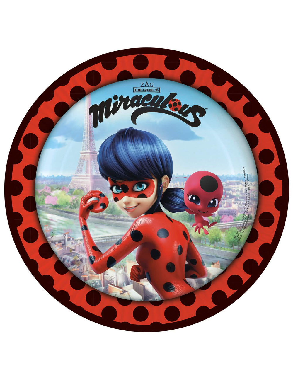 kartónové taniere Ladybug v Paríži pre dieťa červené s čiernymi bodkami