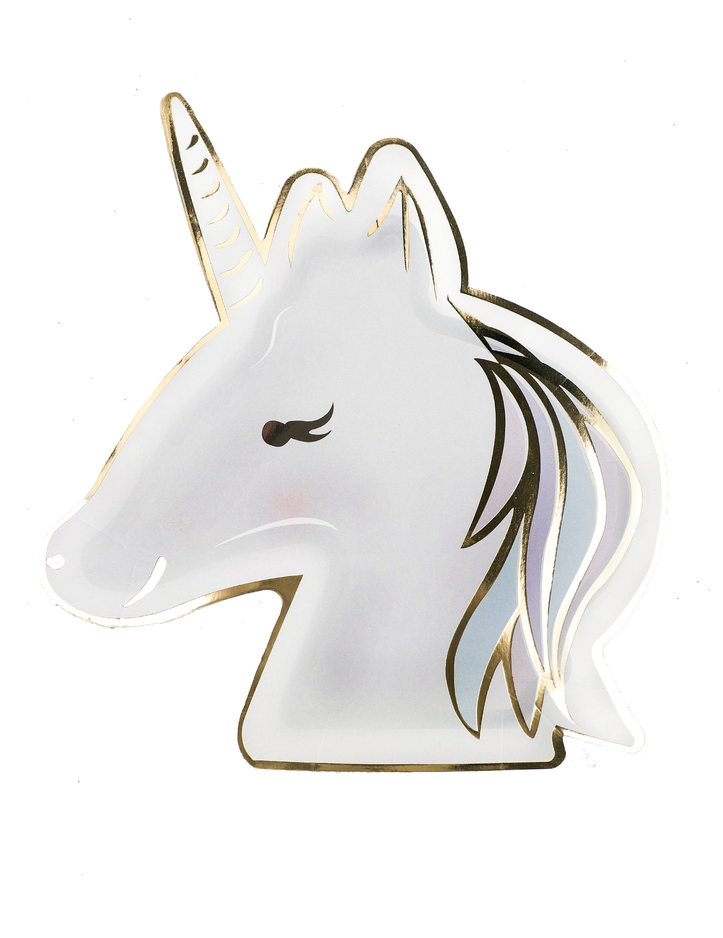 8 pastelových a zlatých papierových tanierov s jednorožcom 23 cm tvar hlavy