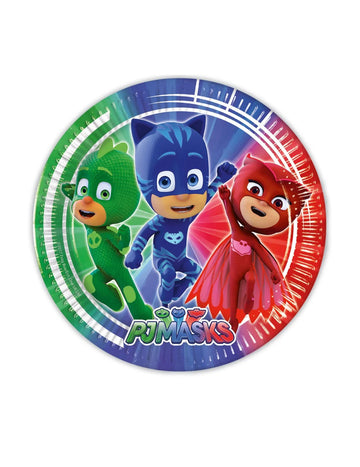 Viacfarebné papierové taniere s Pyjamasques pre deti s Yoyo, Bibou a Gluglu