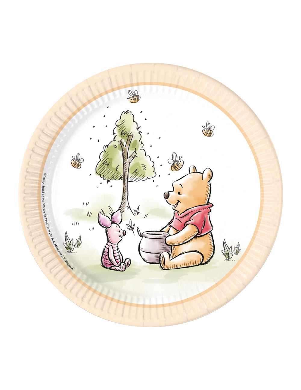 Assiettes en carton Winnie l'ourson beige avec Porcinet et pot de miel