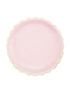 Assiettes en carton festonnées rose pastel et or