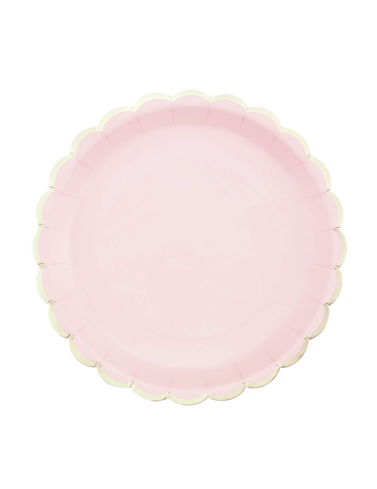 Assiettes en carton festonnées rose pastel et or
