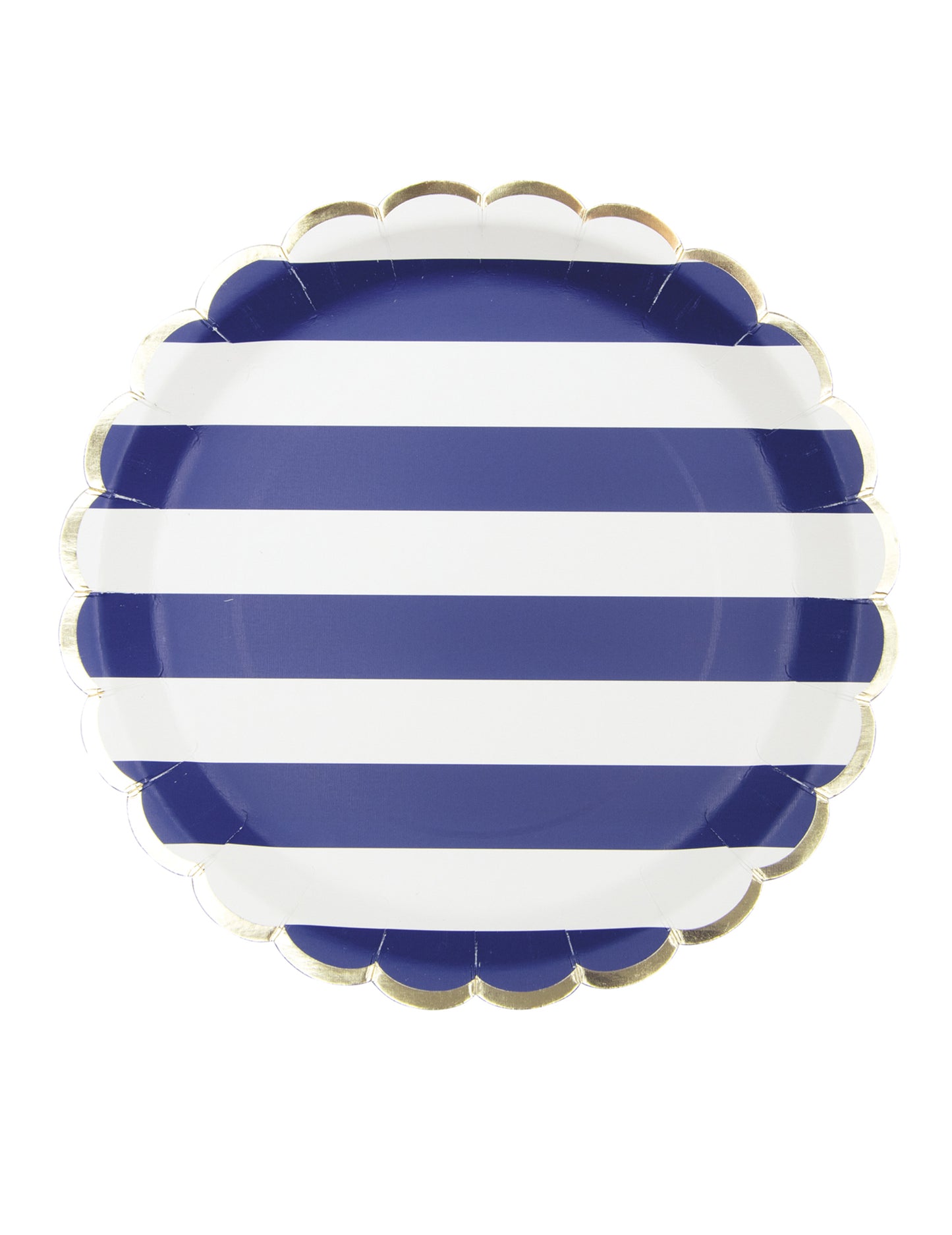 8 vlnovaných kartónových tanierov s námorníckym pruhovaným vzorom 23 cm zlatý okraj