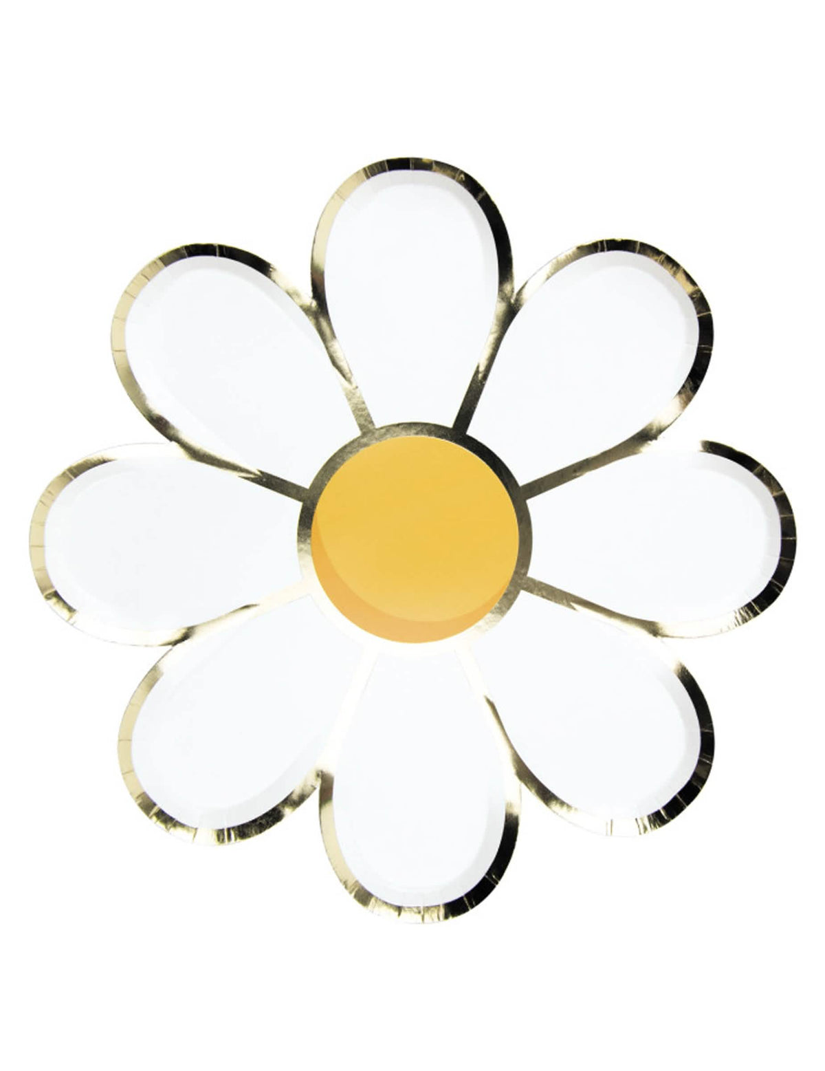Assiettes en carton Marguerite blanches et dorées avec centre jaune