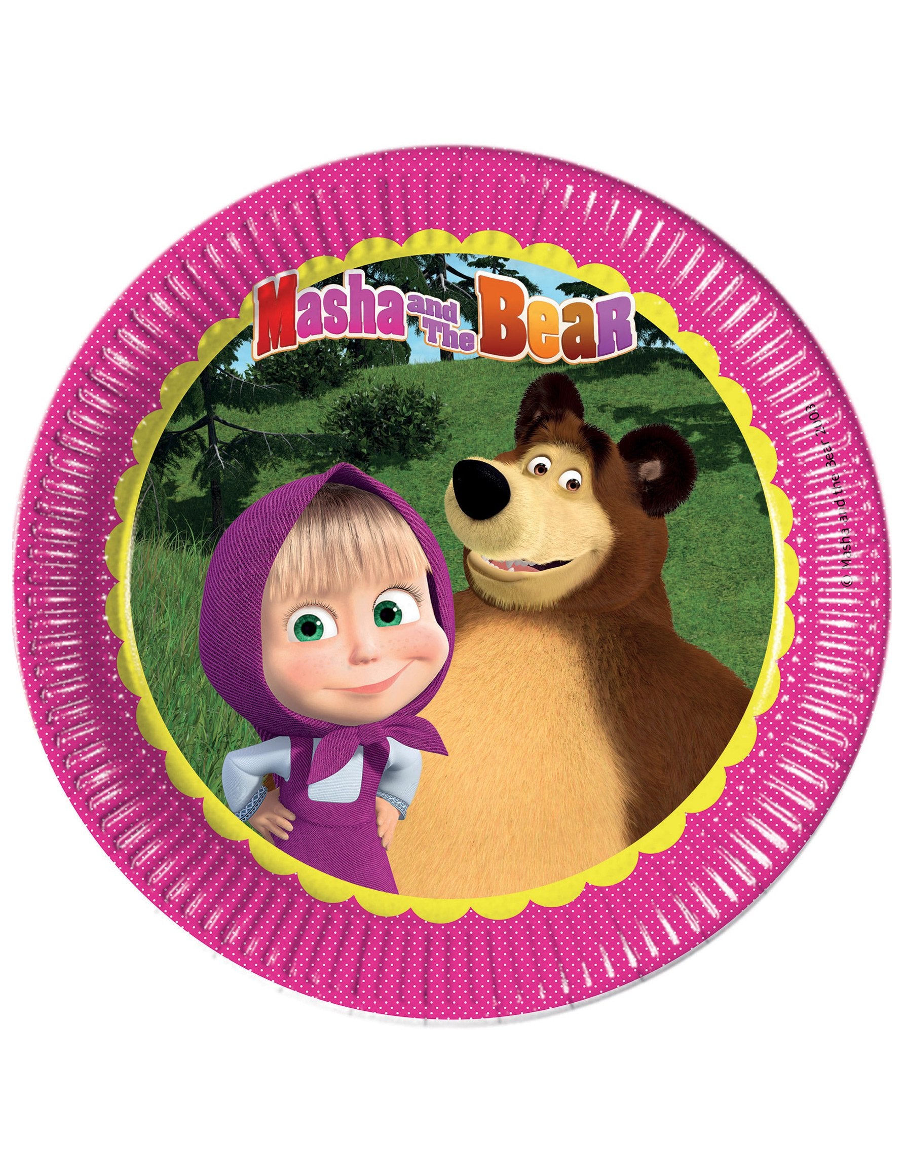 Assiettes Masha et Michka pour enfant roses à pois