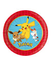 Assiettes en carton Pokémon Next Generation pour enfant rouges et bleues avec Pikachu et Évoli