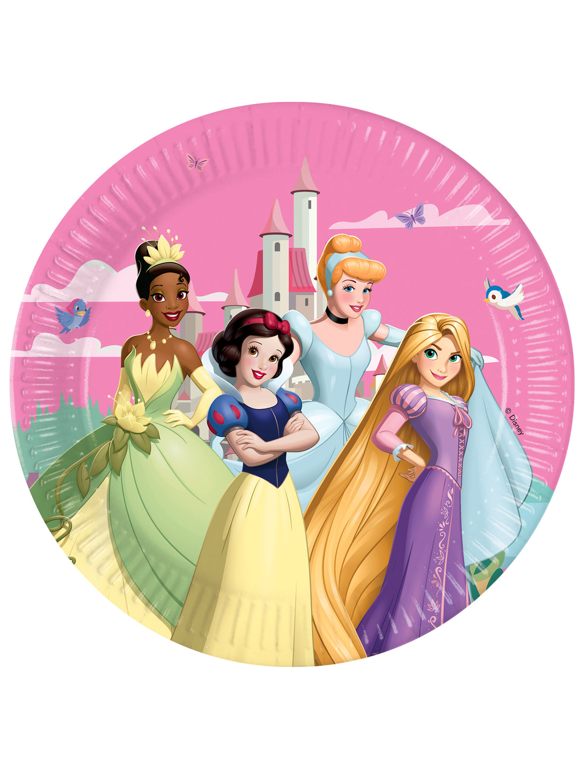 Assiettes Princesses Disney pour enfant roses avec Cendrillon Blanche-Neige Raiponce et Tiana