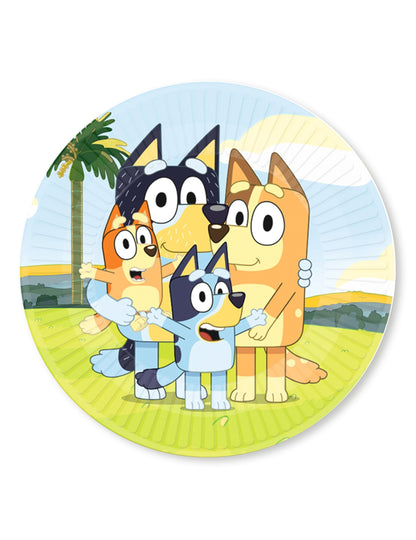 Assiettes rondes Bluey pour fête multicolores avec la famille Heeler