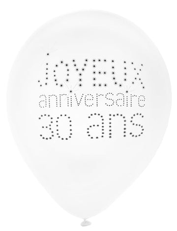 Ballons en latex 30 ans pour anniversaire chic blanc et noir