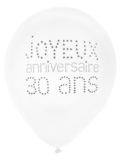 Ballons en latex 30 ans pour anniversaire chic blanc et noir