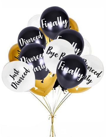 8 čiernobielych a zlatých rozvedených párty balónov