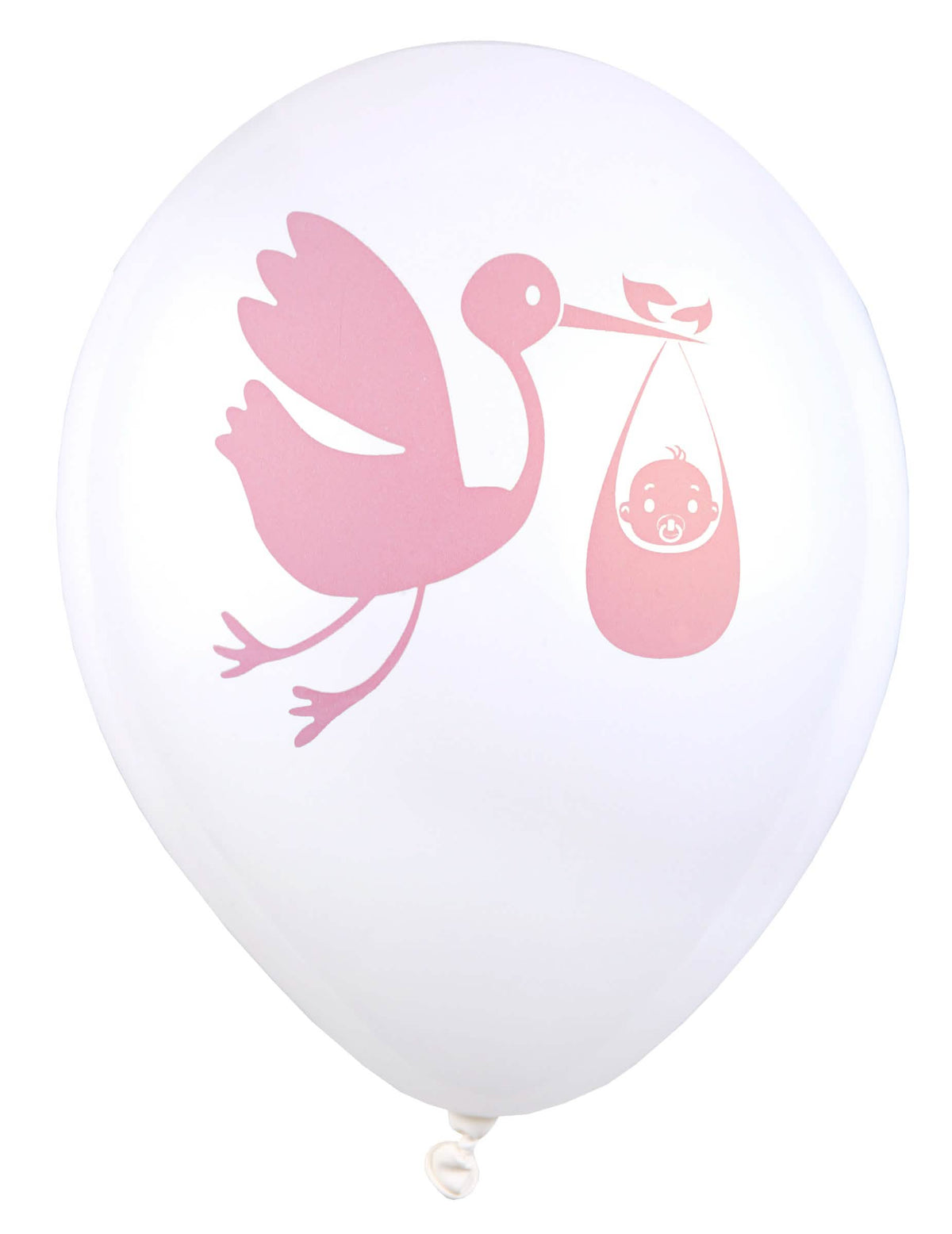 balóny z latexu s motívom bociana pre baby shower biela a ružová