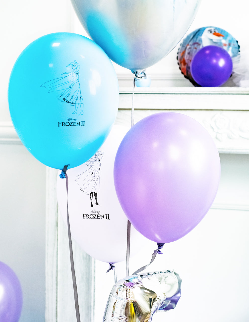 Mise en situation du bouquet de ballons en latex La Reine des Neiges 2