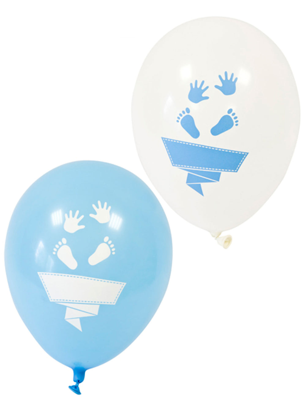 Ballons en latex pieds et mains pour baby shower blancs et bleus