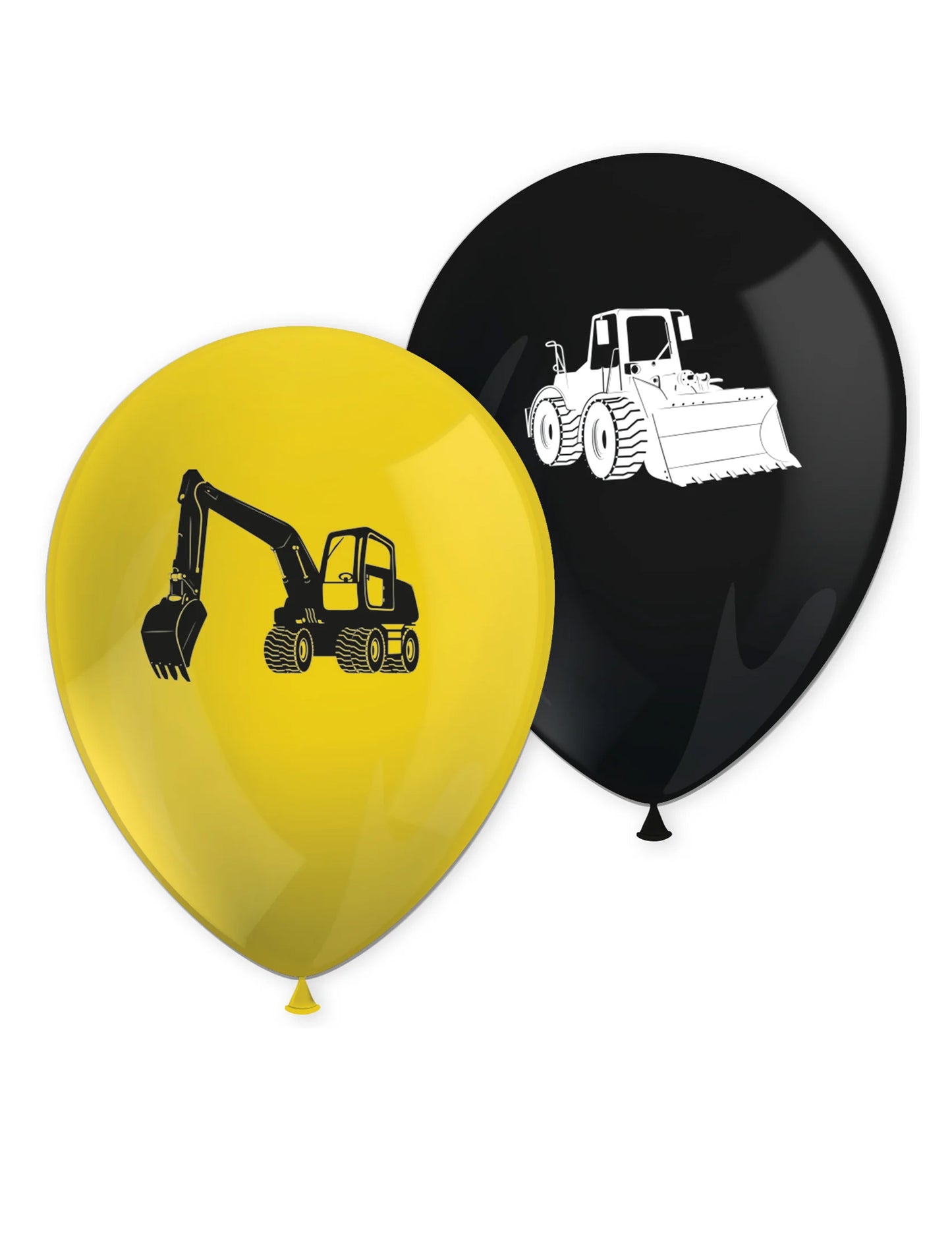 8 čiernožltých latexových balónov s motívom stavebných vozidiel, 30 cm