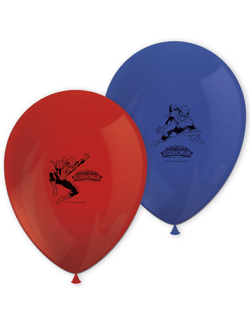 8 ballons en latex Spiderman bleu et rouge
