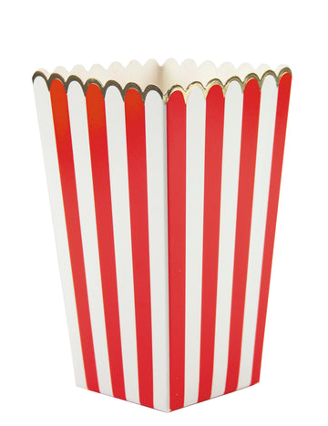 8 červeno-bielych pruhovaných krabíc na popcorn so zlatým lemom