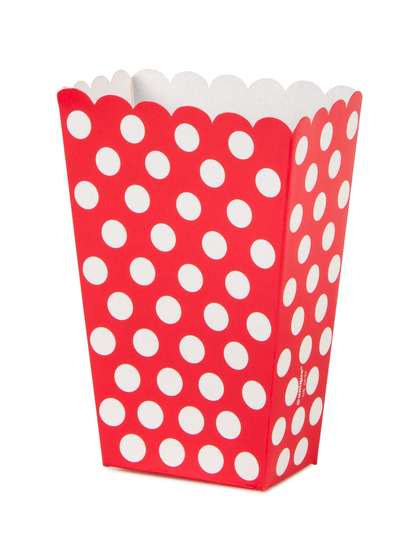 8 popových škatule červenej kukurice s bielymi bodkami