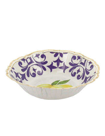 8 kartónových misiek v tvare citróna v kráľovskej modrej, žltej, bielej a zlatej farbe, 13,5 cm, so stredomorským kvetinovým vzorom