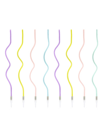 8 viacfarebných pastelových špirálových sviečok 14 cm s bobèches