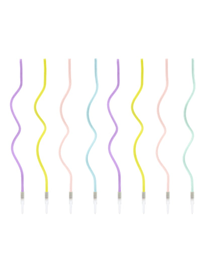 8 viacfarebných pastelových špirálových sviečok 14 cm s bobèches