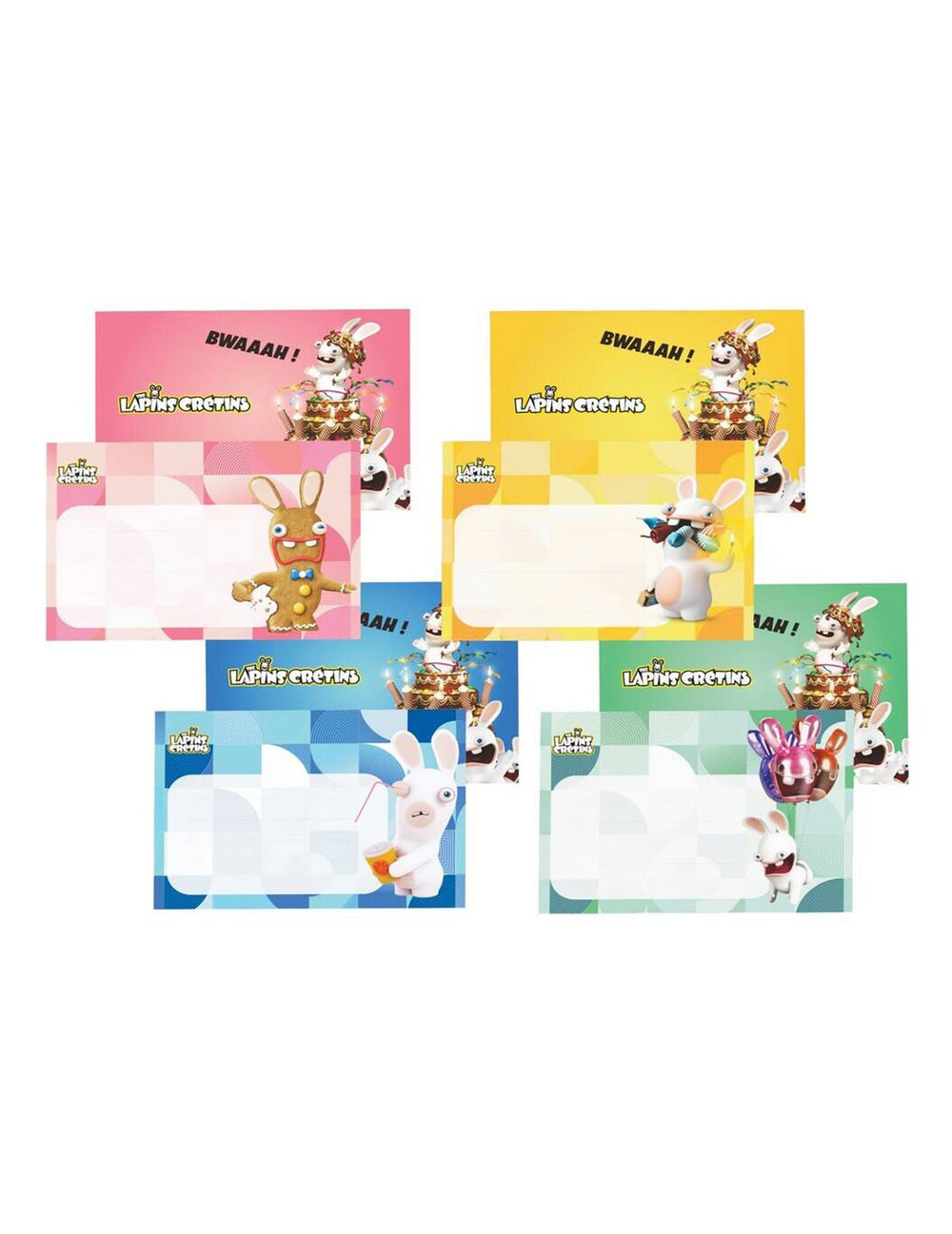 Cartes d'invitation avec enveloppes Lapins crétins pour enfant multicolores