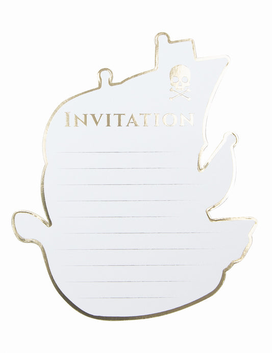 Vue de l'intérieur avec lignes d'écriture des cartes d'invitation bateau pirate