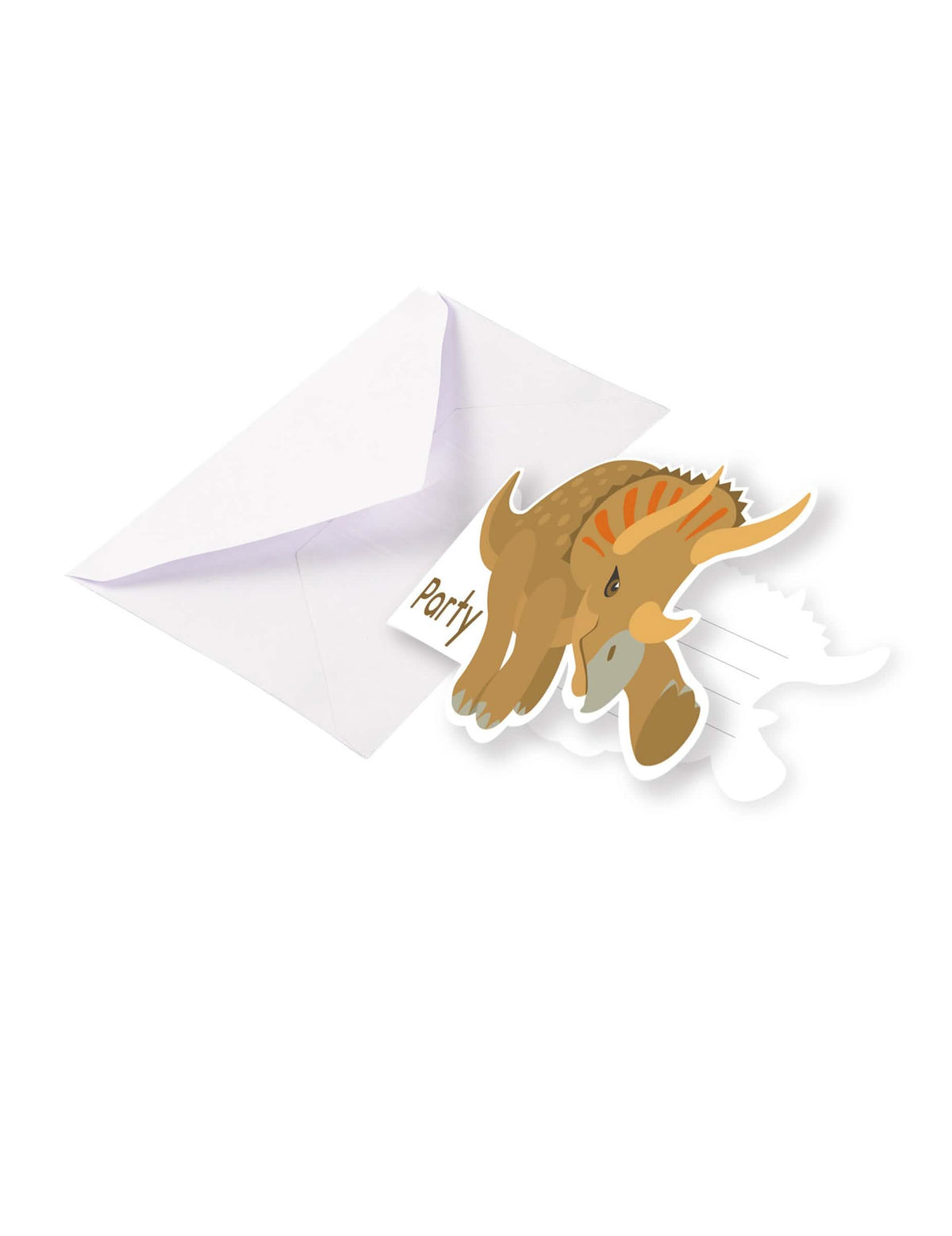 Pozvánkové kartičky s obálkami veľké dinosaury triceratopsy hnedá a oranžová