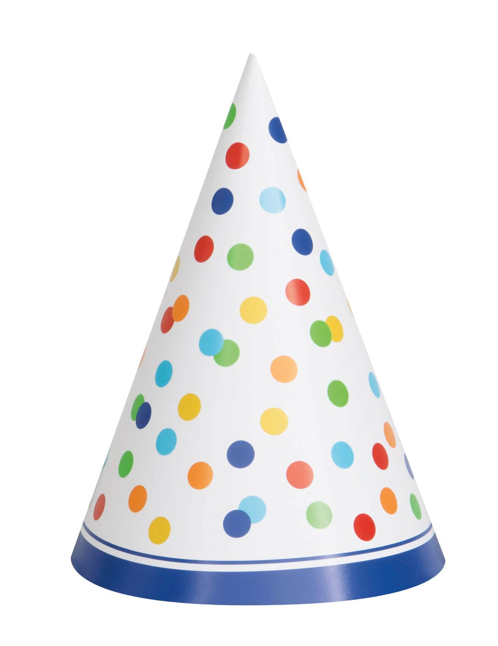 Narodeninový párty klobúk Happy Birthday s farebnými bodkami biela a viacfarebné z kartónu s elastickou gumičkou