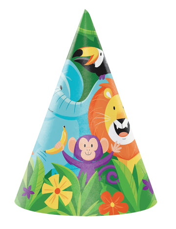 Chapeau de fête jungle safari animaux pour enfant multicolore avec lion et singe