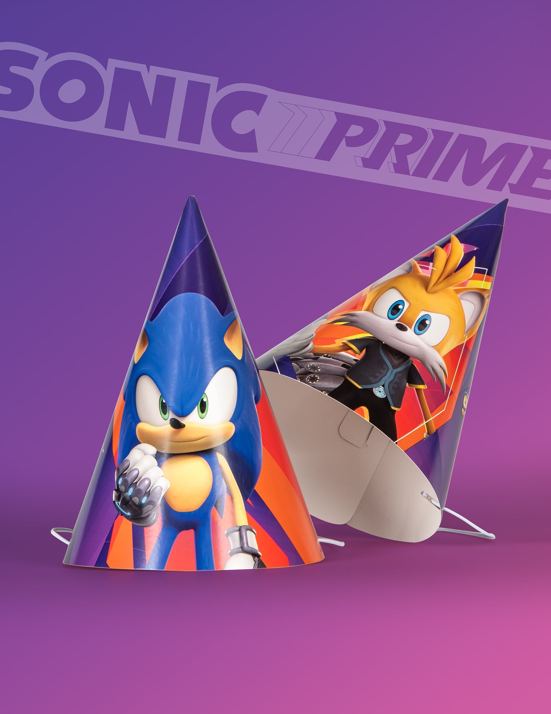 Vue de face et de profil du chapeau de fête Sonic Prime