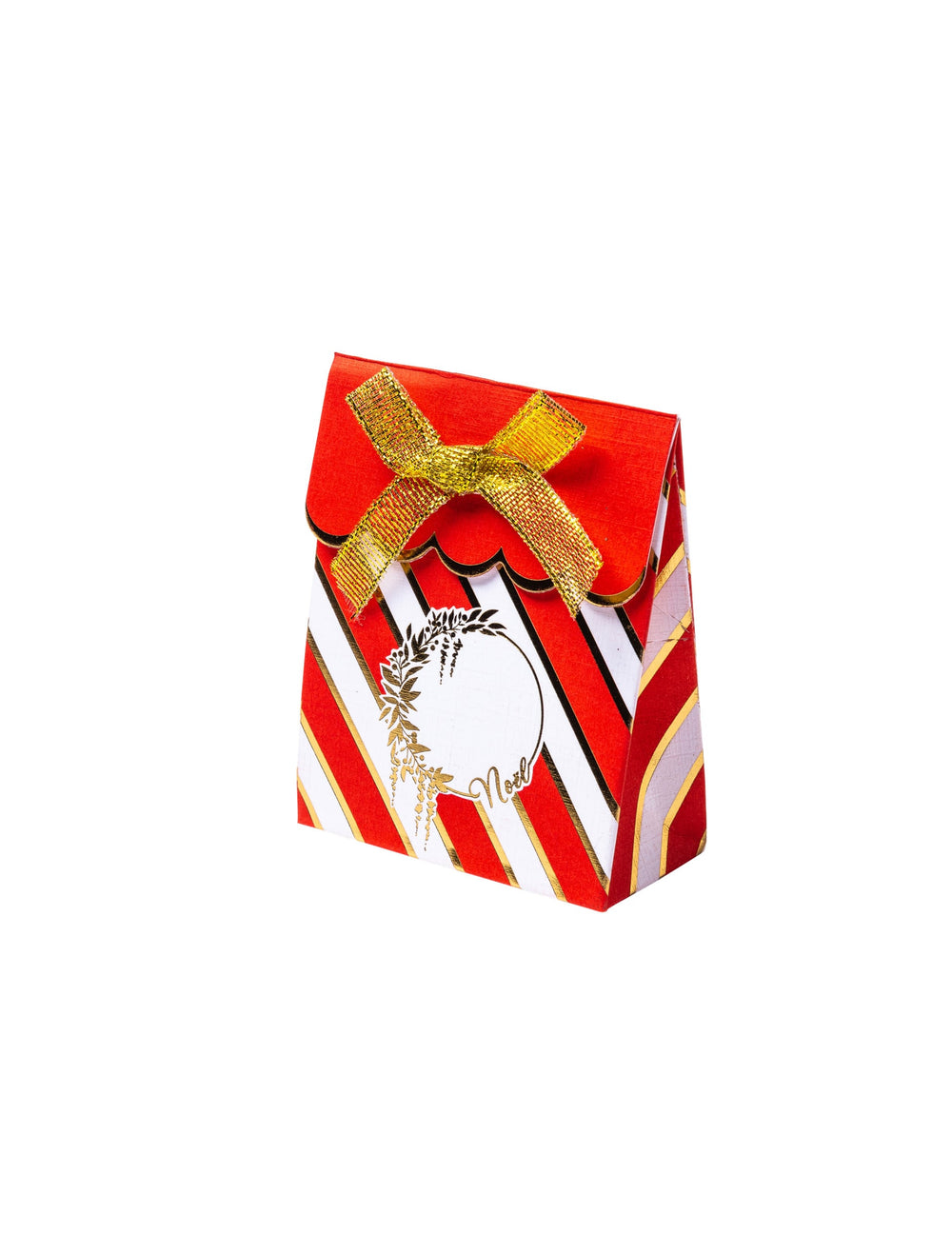Contenant en carton pour Noël rouge et blanc avec nœud or