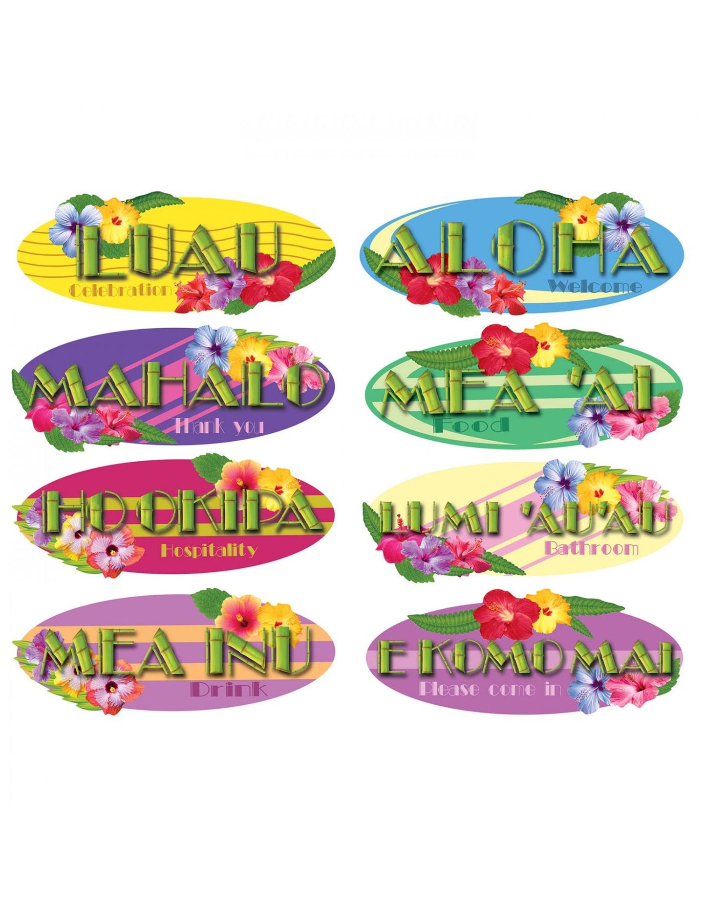 8 Havajských nástenných dekorácií 40 cm 