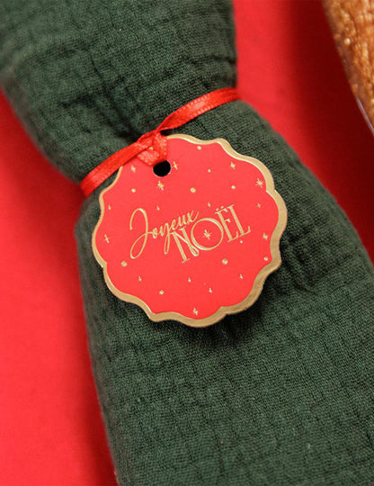 8 étiquettes Joyeux Noël L'Intemporel rouge et or 4,5 cm