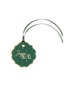 8 étiquettes Joyeux Noël L'Intemporel vert anglais et or 4,5 cm