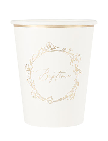 8 kartónových krstných pohárov, 255 ml, so zlatými kvetmi