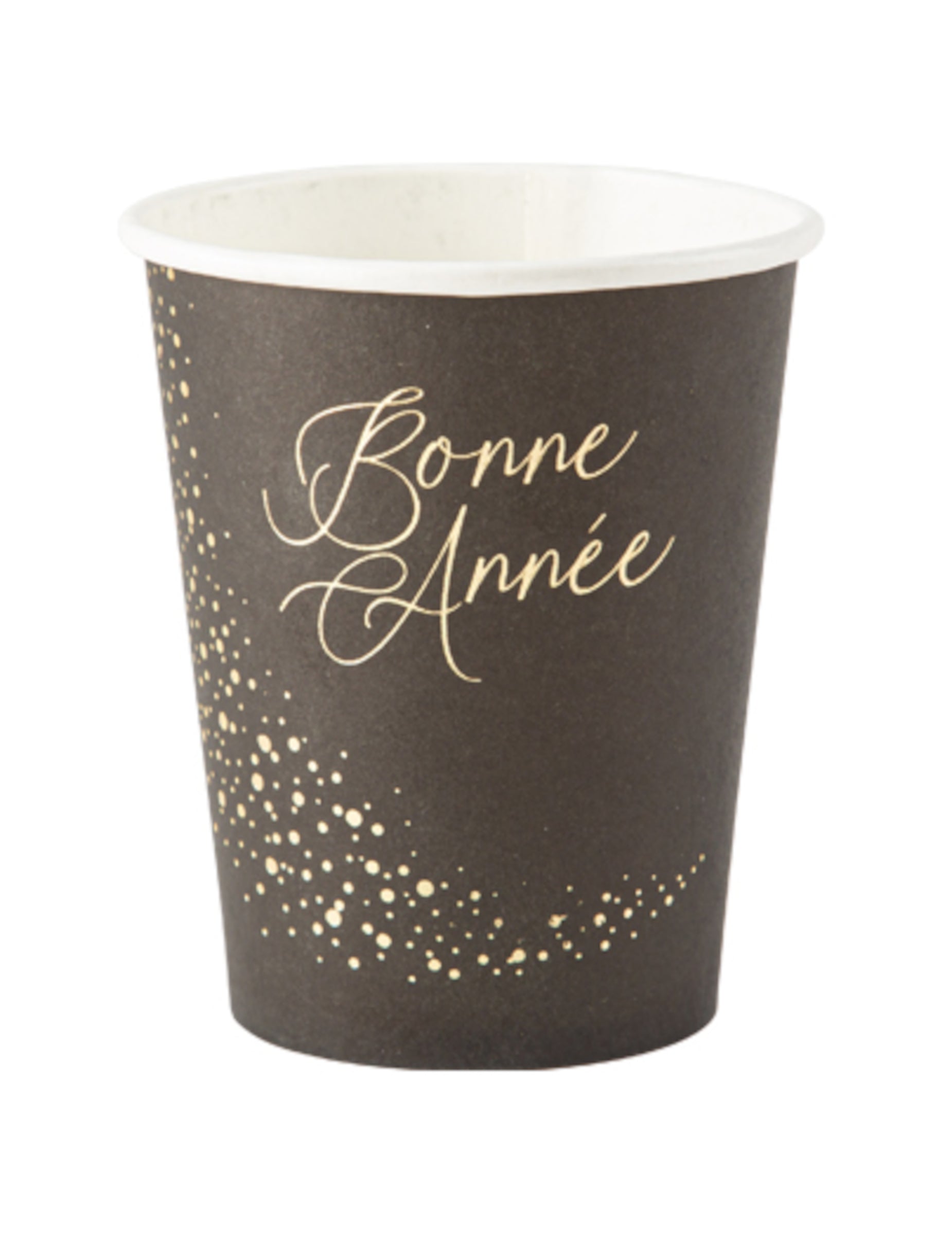 Gobelets en carton Bonne année pour fête noirs et or